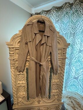 Tahari Taupe Trench Coat with Self-Tie Belt